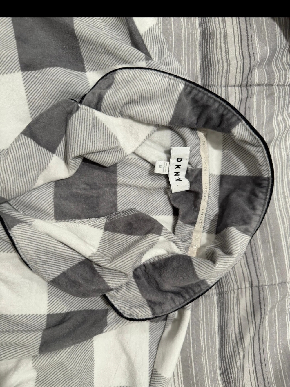 DKNY Gray & White Plaid Shirt with Contrast Piping